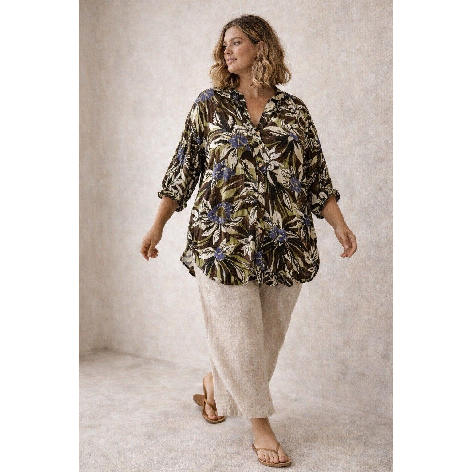 White Stag Tropical Floral Resort Tunic Top Rayon Oversized Boho Plus 22w 24w
